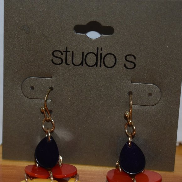 Sears Studio S Chandelier Dangle Style Colorful Teardrop Earrings - Picture 12 of 12